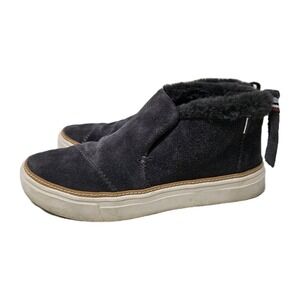 TOMS Jutti Neat Boots Womens 6 Grey Suede Faux Fur Lined Slip On Sneaker Booties